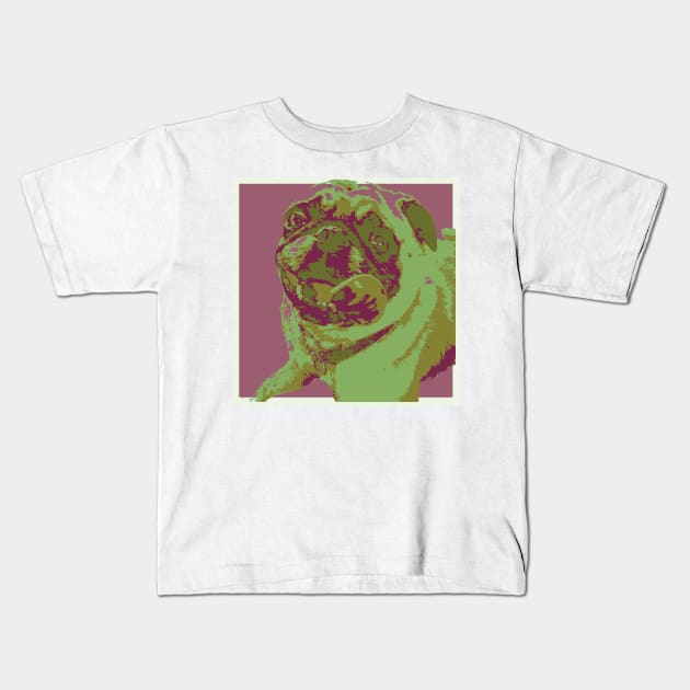 Pink and Green Pop Art Smiling Pug Kids T-Shirt by gloobella